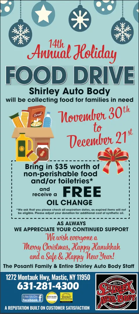 Shirley's 14th Annual Holiday Food Drive - Shirley Auto Body Shop